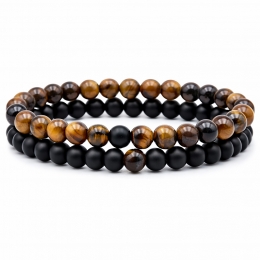 MemphisHerenKralenArmbandTijgeroogenMatteAgaatZwartBruin