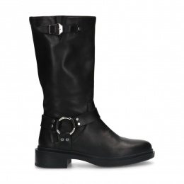 Zwartelerenbikerbootsmetzilverkleurigegesp