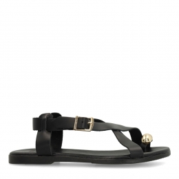 Zwartlerensandalenmetgoudkleurigdetail