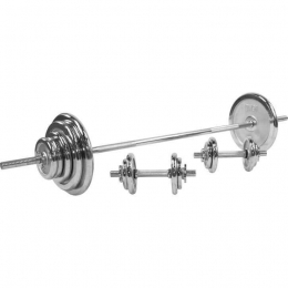 Halterset100kg-Chroom-HalterstangmetGewichten-30mm-Schroefsluiting-GorillaSports