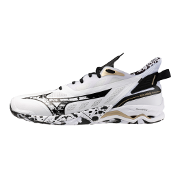 MizunoWAVEMIRAGE5HandbalschoenenWitZwartGEGoudDamesHerenMaat40