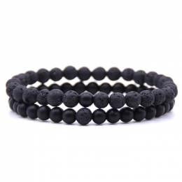MemphisHerenKralenArmbandLavasteenenMatteAgaatZwart