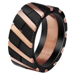 EdelstaalherenringDiagonalStripeBlackRose-20mm