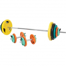 Halterset100kg-HaltersmetGewichten-GripperGietijzer-RubberCoating-Veersluiting-30mm-GorillaSports