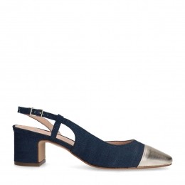 Blauwedenimslingbackpumps