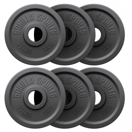 HalterschijvenSet-Bundel-30kg6x5kg-Gietijzer-Zwart-50mm-GorillaSports