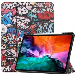 iPadHoesvoorAppleiPadPro2021HoesCover-129inch-Tri-FoldBookCase-ApplePencilHouder-Graffiti