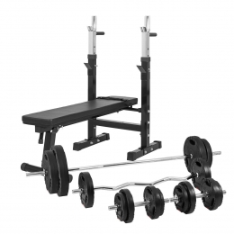 HalterbankZwartMet100kgHalterset-Fitnessbank-Verstelbaar-HalterstangMetGewichten-GripperKunststof-GorillaSports