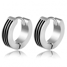 Stalenoorringenherenzilverkleurigmet3zwartelijnen