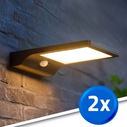 Solarwandlampslimmet36ledsenbewegingsmelderzwartopzonneenergievoordeelsetvan2stuks