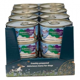 24xRenskeVersGestoomdCompleteMenuHondenvoerNatKalkoen-Eend95gr