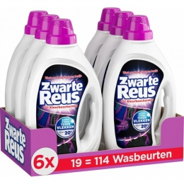 6xWitteReusVloeibaarWasmiddelZwarteReus19Wasbeurten855ml