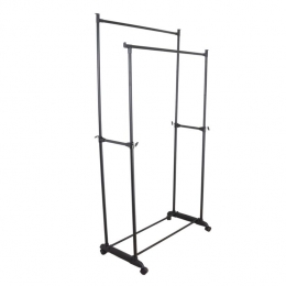 MISOUKledingrekDubbelopWieltjesZwartMetaalGarderoberek