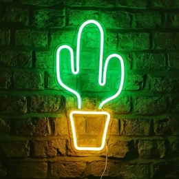 LEDNeonWandlampCactusOpUSB47x26x2cmGroenGeel