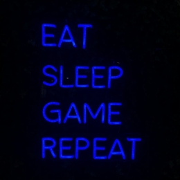 LEDNeonBordEATSLEEPGAMEREPEATInclAdapter39x50cmBlauw