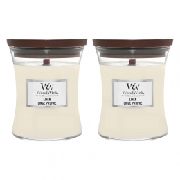 2xWoodWickGeurkaarsMediumLinen275gr