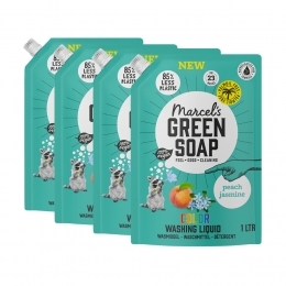 4xMarcelsGreenSoapWasmiddelKleurNavulPerzikJasmijn23Wasbeurten1liter