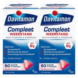 GratisVerzending2xDavitamonCompleetWeerstandKauwvitaminesAardbei60kauwtabletten