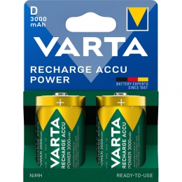 VartaRechargeAccuPowerOplaadbareBatterijenD3000mAhBlister2stuks
