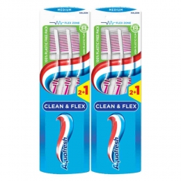 2xAquafreshTandenborstelCleanFlexMedium3stuks