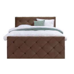 BoxspringmetvoetbordLivgeruit-bruin-160x200cm-rondepoot-LeenBakker
