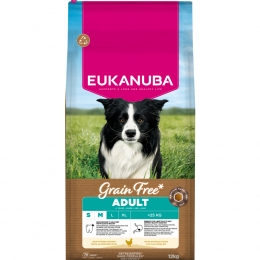 EukanubaHondenvoerDroogGrainFreeSmallMediumChickenAdult12kg