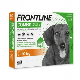 FrontlineComboSpotOnAntiVlooienenTekenDruppelsHond2-10kg3pipetten