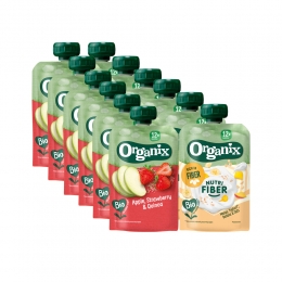 Knijpfruitpakket12m-AppelAardbeiQuinoa6x100grNutriFiberMangoYoghurtBanaan6x100gr-Pakket