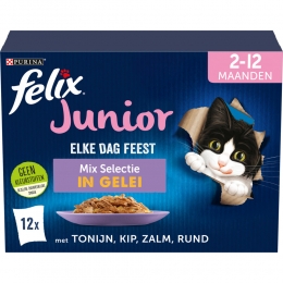 FelixKattenvoerNatinGeleiElkeDagFeestMixJunior12x85gr