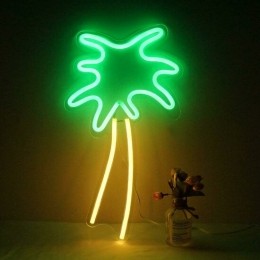 LEDNeonWandlampKokospalmOpUSB48x25x2cmGroenGeel