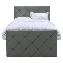 BoxspringmetvoetbordLivgeruit-grijs-120x200cm-rondepoot-LeenBakker