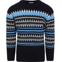 SweaterKnowledgeCottonApparelWolPrintDonkerblauw