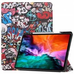 iPadHoesvoorAppleiPadPro2021HoesCover-129inch-Tri-FoldBookCase-ApplePencilHouder-Graffiti