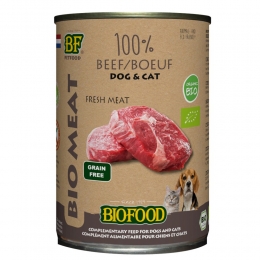12xBFPetfoodBiofoodOrganicHondenKat100Rund400gr