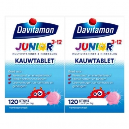 GratisVerzending2xDavitamonJunior3KauwvitaminesFramboos120kauwtabletten