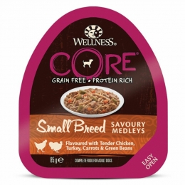 12xWellnessCoreHondenvoerSmallSavouryMedleysKip-Kalkoen85gr