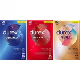 Durex-ClassicNaturalCondooms20stuksThinFeelCondooms20stuksNudeNoLatex20stuks-Pakket
