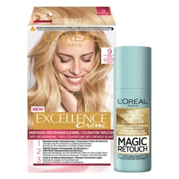 LOralExcellenceCreme9ZeerLichtBlondMagicRetouchUitgroeisprayBlond75mlPakket