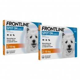 2xFrontlineSpotOnAntiVlooienenTekenDruppelsHondS2tot10kg3pipetten