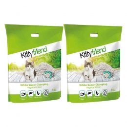 2xKittyFriendKattenbakvullingVegetalWhiteSuperClumpingLitter15liter