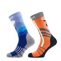 WildlifeSkisokkenJuniorDubbelverpakking-Oranjeblauw