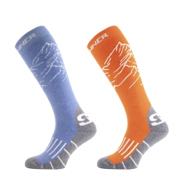 MountainSkisokkenDamesDubbelverpakking-Blauworanje