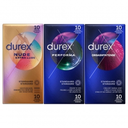 Durex-PerfomaCondooms10stuksNudeExtraLubeCondooms10stuksOrgasmIntenseCondooms10stuksPakket