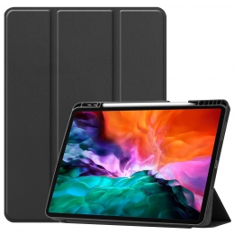 iPadHoesvoorAppleiPadPro2021HoesCover-129inch-Tri-FoldBookCase-ApplePencilHouder-Zwart