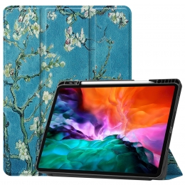 iPadHoesvoorAppleiPadPro2021HoesCover-129inch-Tri-FoldBookCase-ApplePencilHouder-WitteBloesem