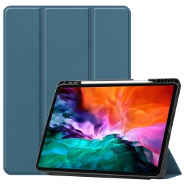 iPadHoesvoorAppleiPadPro2021HoesCover-129inch-Tri-FoldBookCase-ApplePencilHouder-MarineBlauw
