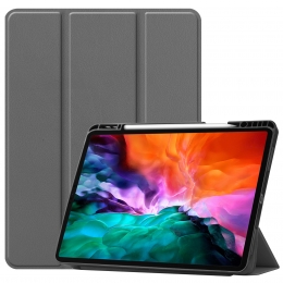 iPadHoesvoorAppleiPadPro2021HoesCover-129inch-Tri-FoldBookCase-ApplePencilHouder-Grijs