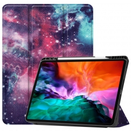 iPadHoesvoorAppleiPadPro2021HoesCover-129inch-Tri-FoldBookCase-ApplePencilHouder-Galaxy