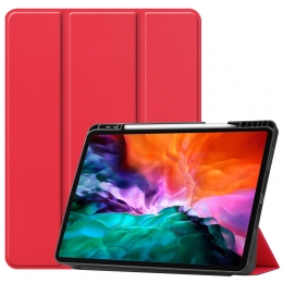 iPadHoesvoorAppleiPadPro2021HoesCover-129inch-Tri-FoldBookCase-ApplePencilHouder-Rood