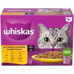 4xWhiskasKattenvoerNatPouch1AdultSausGevogelteSelectie12x85gr